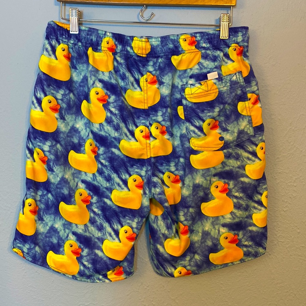 Neff Mens Size Medium Swim Suit Trunks Shorts Rubber Duck Print Yellow Blue - Picture 3 of 11